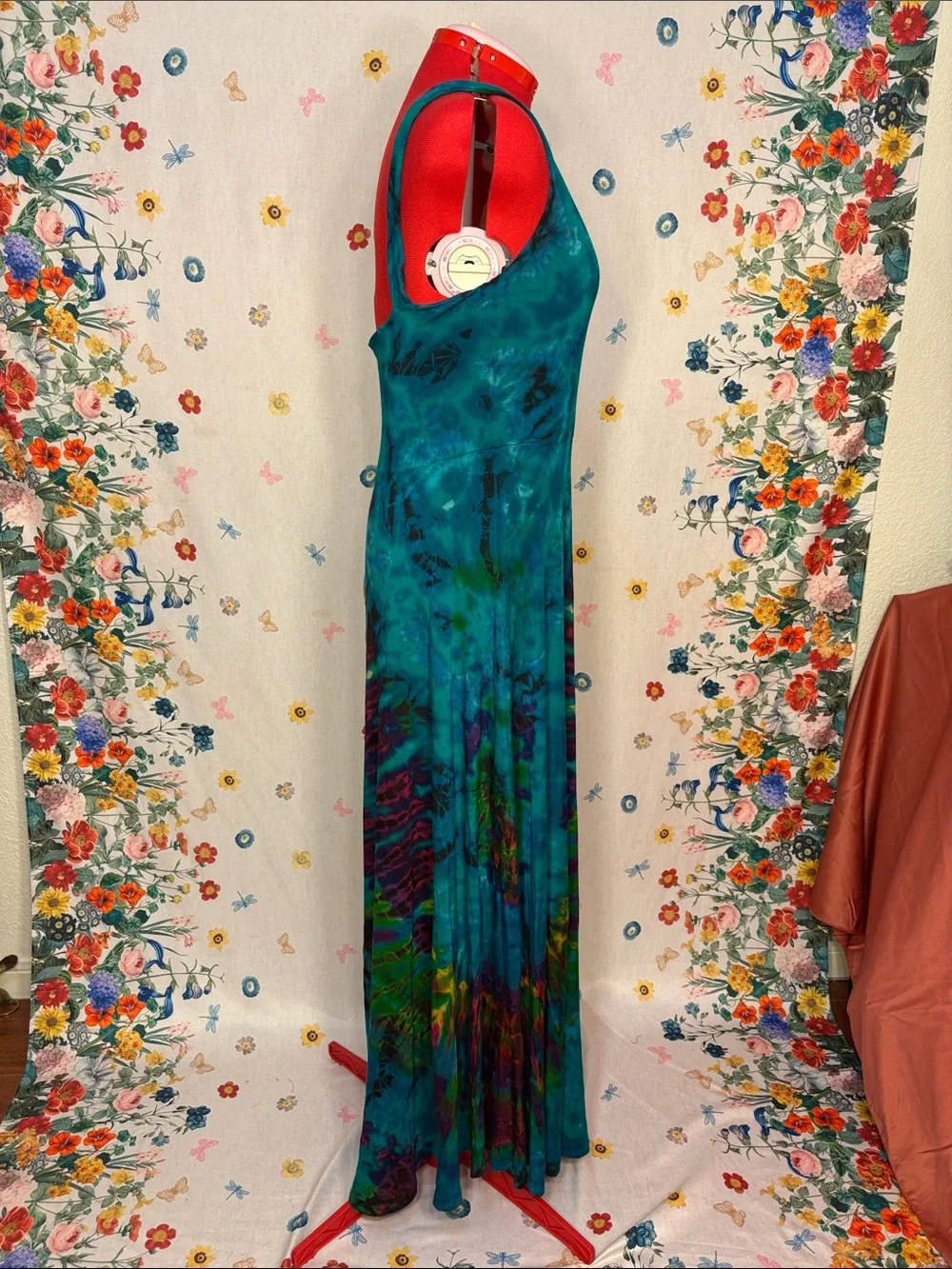 Jayli - Turquoise Tie-Dye Sleeveless Maxi Dress w/ Scoop Back Festival Dance Fun